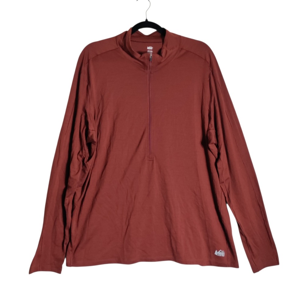 REI Co-op Mens XXL Rust Brown 100% Merino Wool 1/2 Zip Base Layer Pullover Top
